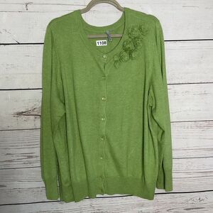 Caslon‎ Women's 2XL size XXL Button Front Long Sleeve Cardigan Sweater Green